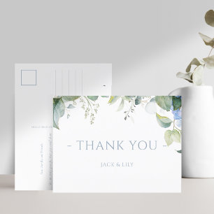 Elegant Blue Floral Hydrangea Wedding Thank You Postcard