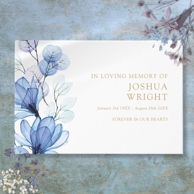 Elegant Blue Floral In Loving Memory Funeral Guest Book (Elegant Blue Floral In Loving Memory Funeral Guest Book)