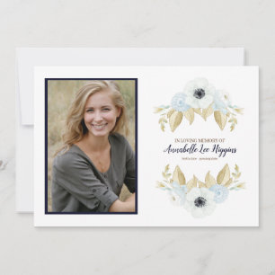Elegant Blue Floral In Loving Memory Funeral Thank You Card
