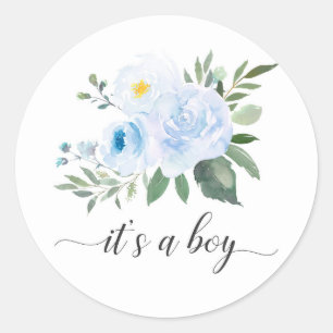 Elegant Blue Floral It's a Boy Baby Shower Sticker