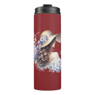 Elegant Blue Floral Lady Thermal Tumbler