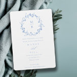 Elegant Blue Floral Laurel Wreath Monogram Wedding Invitation<br><div class="desc">If you need any further customisation please feel free to message me on yellowfebstudio@gmail.com.</div>
