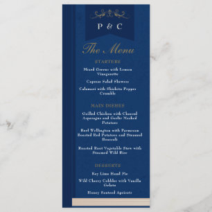 Elegant Blue Floral Library Book Cover Wedding Menu