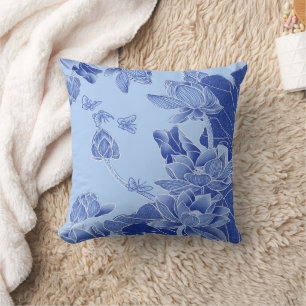 Elegant Blue Floral Lotus Butterfly Positive Quote Cushion
