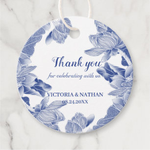 Elegant Blue Floral Lotus Chinoiserie Chic Favour Tags