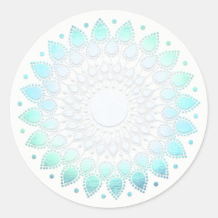 Elegant Blue Floral Lotus Mandala Classic Round Sticker