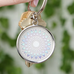 Elegant Blue Floral  Lotus Mandala Key Ring