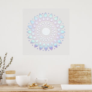 Elegant Blue Floral  Lotus Mandala Poster