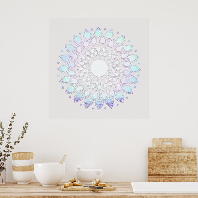 Elegant Blue Floral  Lotus Mandala Poster (Kitchen)