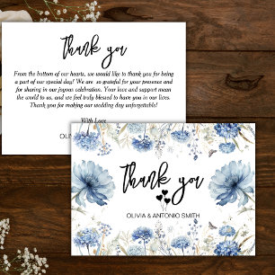 Elegant Blue Floral Modern Wedding Thank You Card