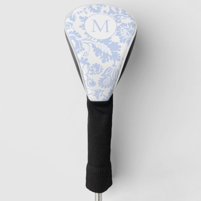 Elegant Blue Floral Monogram Golf Head Cover (Front)