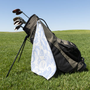Elegant Blue Floral Monogram Golf Towel