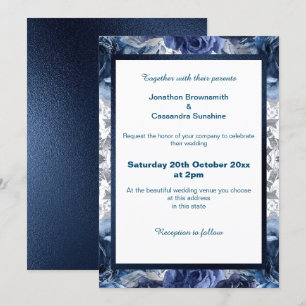 ELEGANT BLUE FLORAL NAVY TRIM WEDDING INVITATION