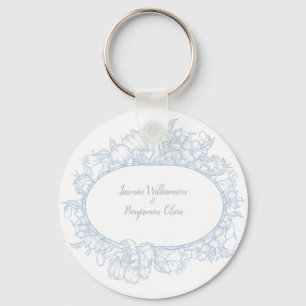 Elegant Blue Floral Open House Wedding  I Key Ring