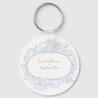 Elegant Blue Floral Open House Wedding I Key Ring