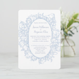 Elegant Blue Floral Open House Wedding Reception I Invitation