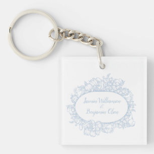 Elegant Blue Floral Open House Wedding Reception I Key Ring