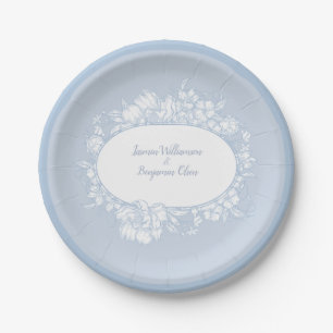 Elegant Blue Floral Open House Wedding Reception I Paper Plate