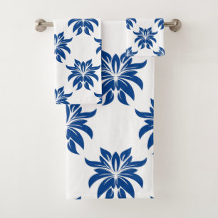 Elegant Blue Floral pattern Bath Towel Set