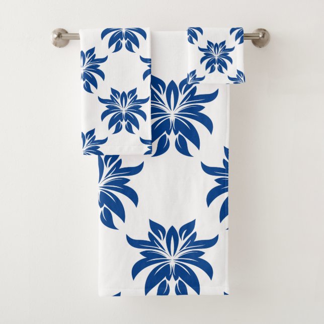 Elegant Blue Floral pattern Bath Towel Set (Insitu)