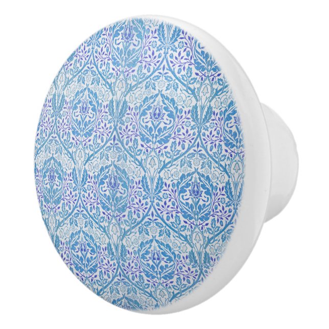 Elegant Blue Floral Pattern Ceramic Knob (Right)