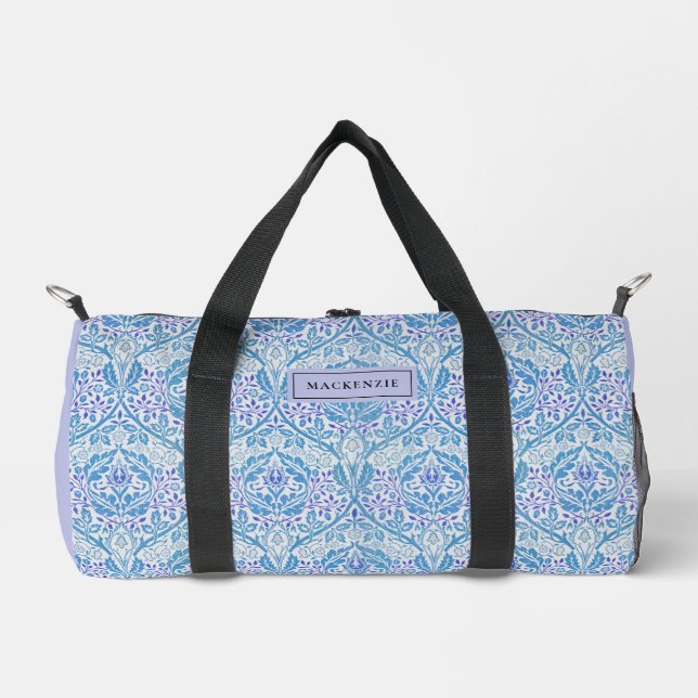 Elegant Blue Floral Pattern Duffle Bag (Front)