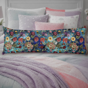 Elegant blue Floral pattern monogram Body Cushion