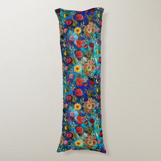 Elegant blue Floral pattern monogram Body Cushion (Front Vertical)
