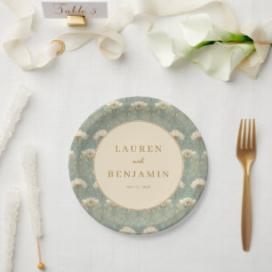 Elegant Blue Floral Pattern Paper Plate