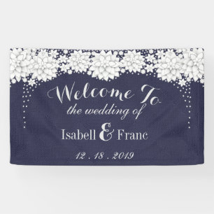 Elegant Blue Floral Pattern Party Wedding Banner
