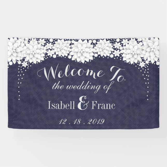 Elegant Blue Floral Pattern Party Wedding Banner (Horizontal)