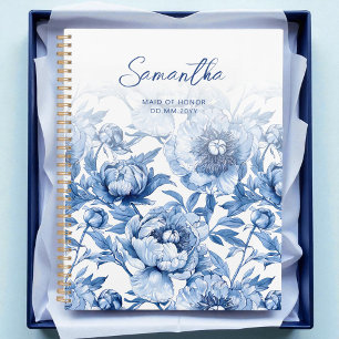 Elegant Blue Floral Pattern Script Maid of Honor Planner