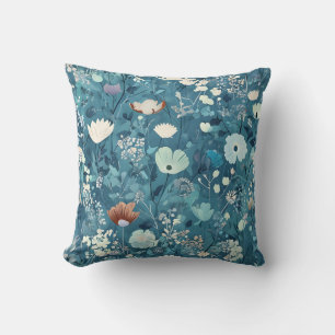 Elegant Blue Floral Pattern Throw Pillow