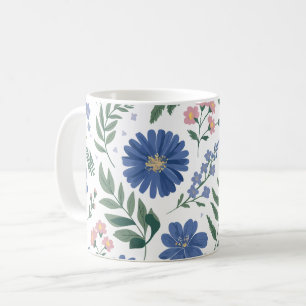 Elegant Blue Floral Pattern with Fresh Greenery Coffee Mug