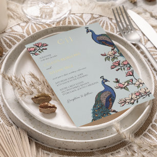 Elegant Blue Floral Peacock Wedding