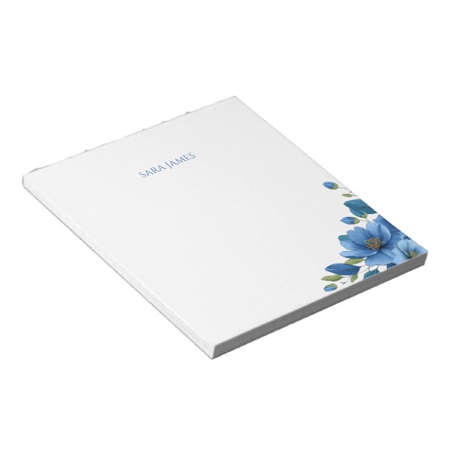Elegant Blue Floral Personal Stationery Notepad (Angled)