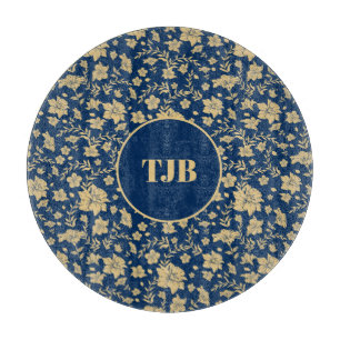 Elegant Blue Floral Personalised Cutting Board
