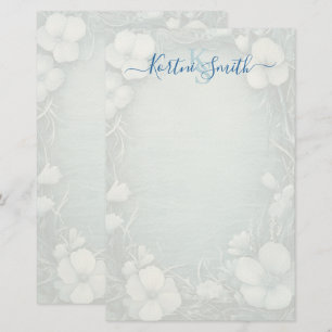 Elegant Blue Floral Personalised Stationery