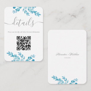 Elegant Blue Floral QR Code Wedding Enclosure Card