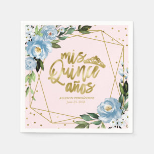 Elegant Blue Floral Quinceanera Napkin
