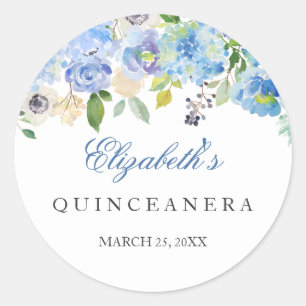 Elegant Blue Floral Quinceanera Sticker