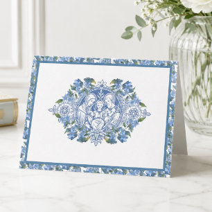 Elegant Blue Floral Religious Holy Family Thank You Card