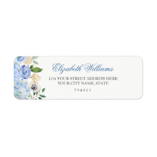Elegant Blue Floral Return Address Label