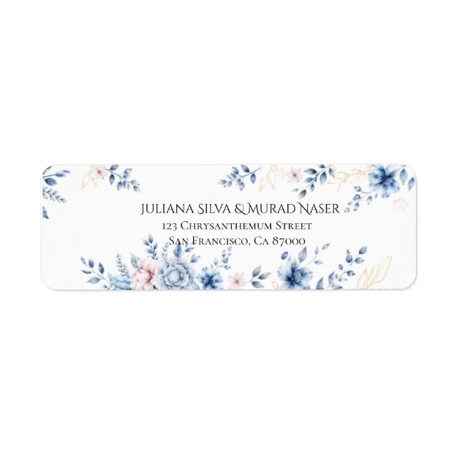 Elegant Blue Floral Return Address Labels (Front)