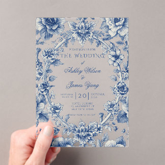 Elegant Blue Floral Romantic Wedding Invitation