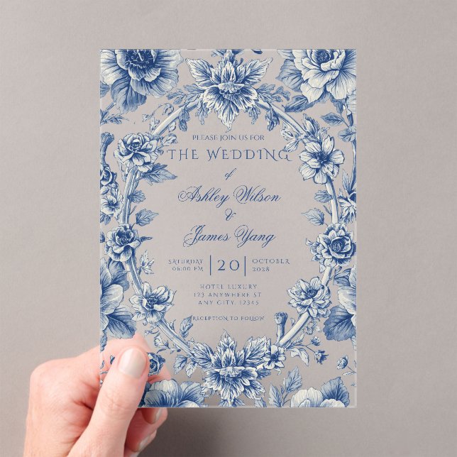 Elegant Blue Floral Romantic Wedding Invitation (Insitu (Handheld))