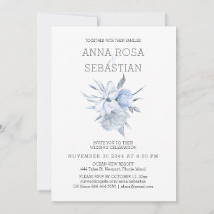 *~* Elegant Blue Floral Rose AR15 WEDDING RSVP + Invitation