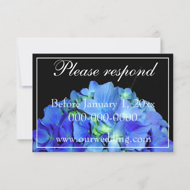 Elegant blue floral roses blue hydrangeas RSVP Save The Date (Front)