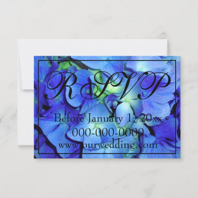 Elegant blue floral roses blue hydrangeas RSVP Save The Date (Front)