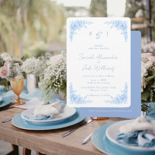 Elegant Blue Floral Rounded Wedding Website Invitation